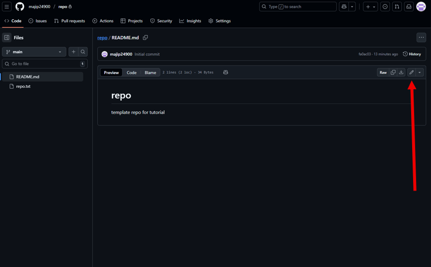GitHub file view with pencil icon for editing